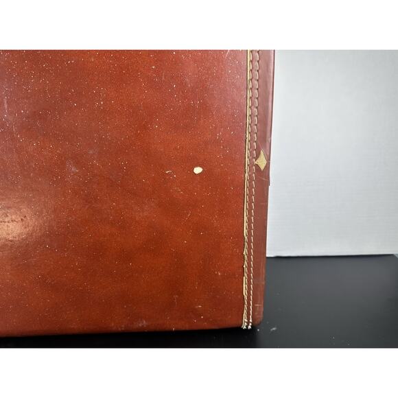 Vintage 1950s Suitcase Style No Key Brown Hardcase Train Luggage Deco - Picture 7 of 10